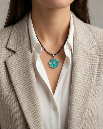 Gold and Turquoise Sunflower Pendant Necklace