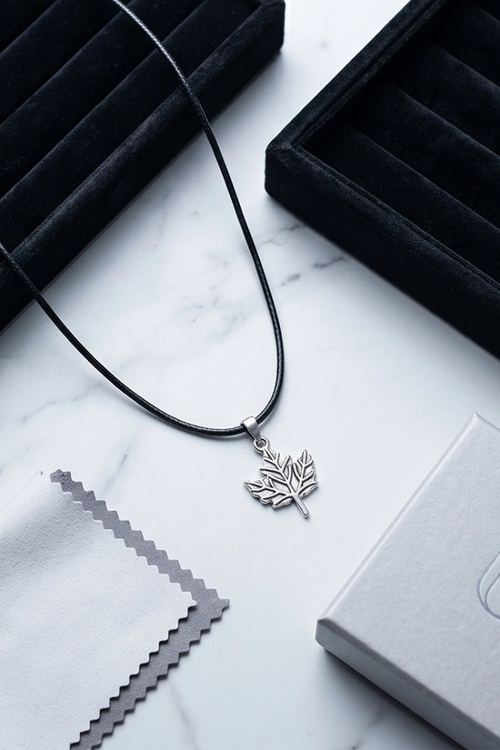 The Autumn Whisper: Matte Silver Maple Leaf Pendant Necklace