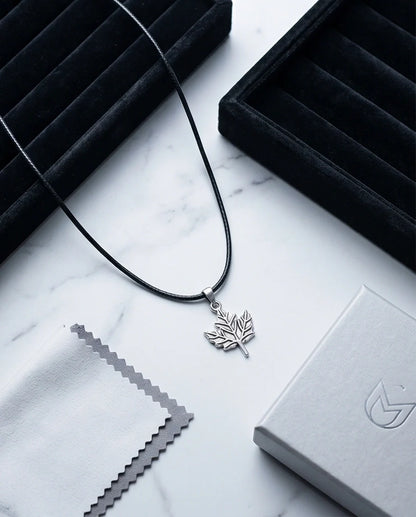 The Autumn Whisper: Matte Silver Maple Leaf Pendant Necklace