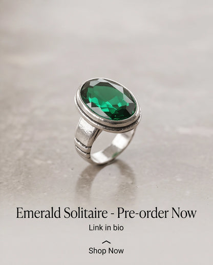 Emerald Gemstone Double Oval Bezel Minimalist Silver Ring