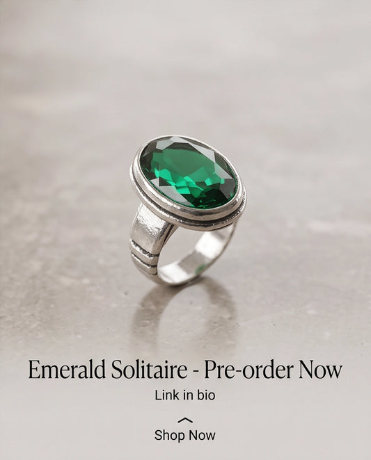 Emerald Gemstone Double Oval Bezel Minimalist Silver Ring