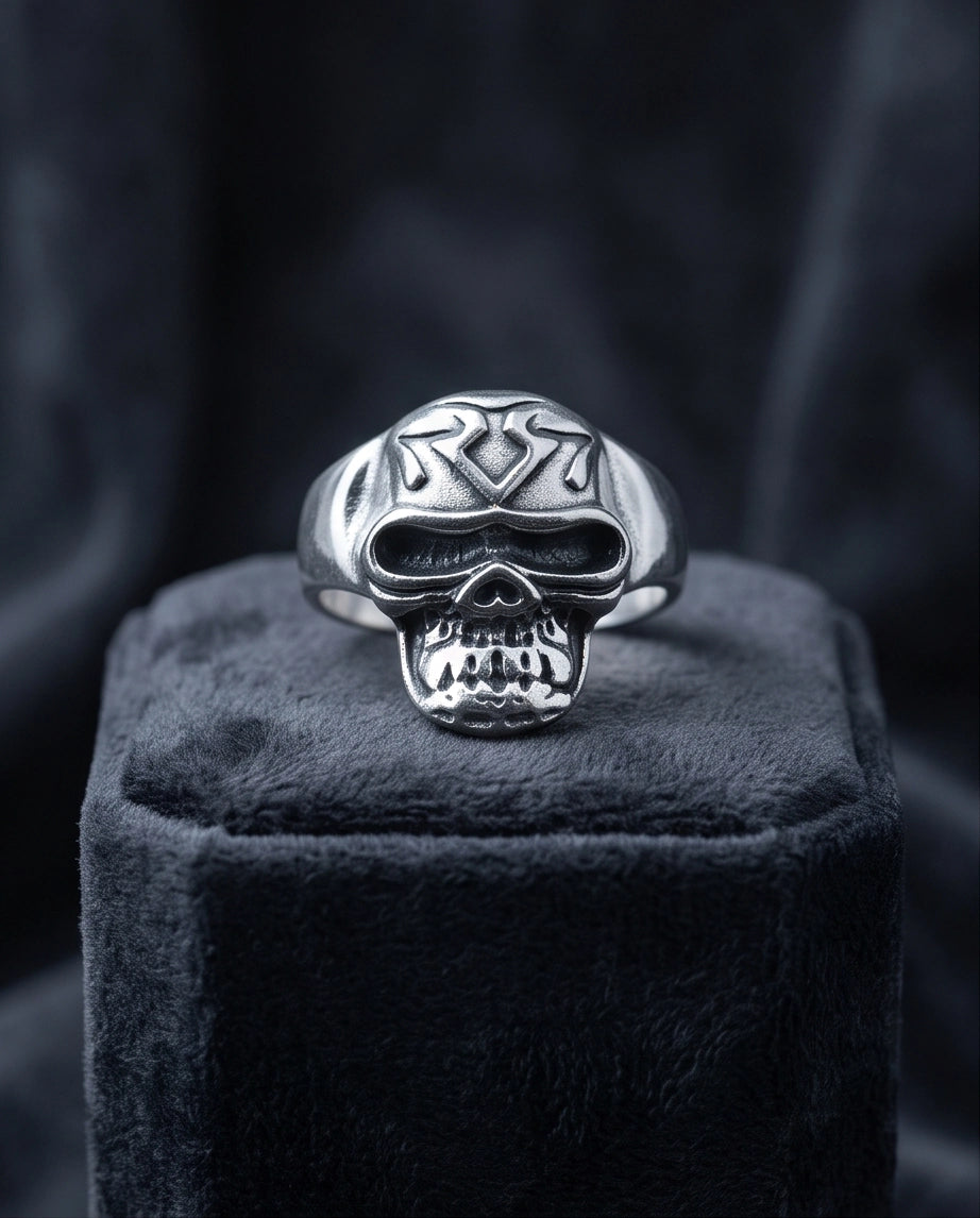 Geometric Crest Skull Ring