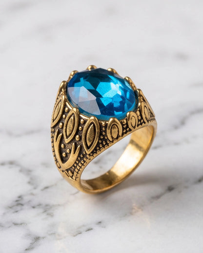 Antique Gold Oval Topaz Engraved Signet Ring