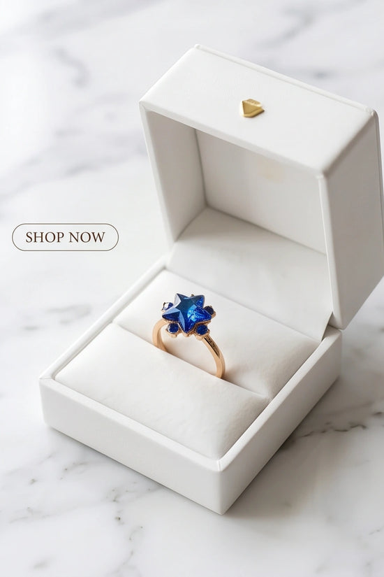 Gold Celestial Royal Blue Sapphire Star Ring