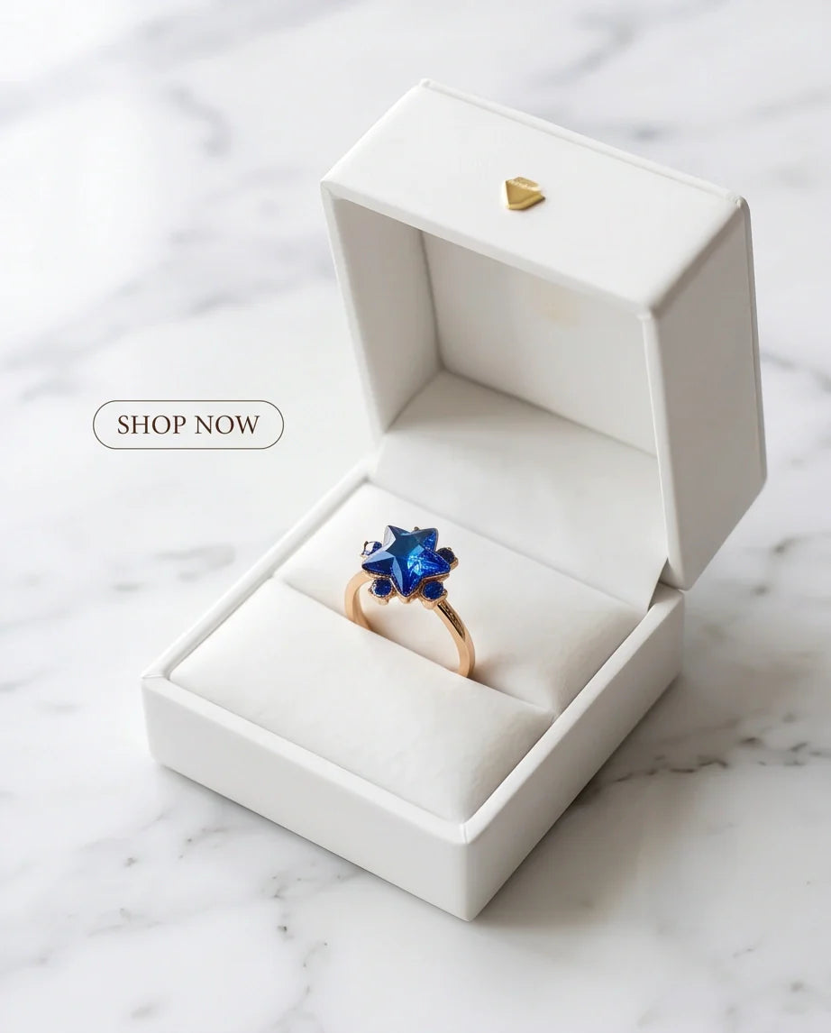 Gold Celestial Royal Blue Sapphire Star Ring