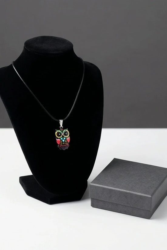 Artistic Multi-Color Mosaic Owl Totem Pendant Necklace