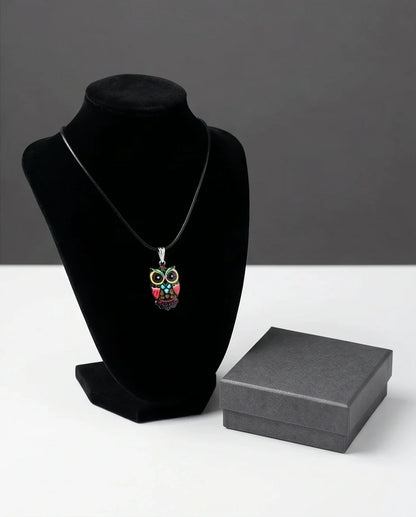 Artistic Multi-Color Mosaic Owl Totem Pendant Necklace