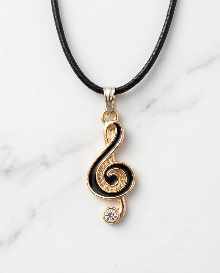 Rose Gold and Black Treble Clef Necklace