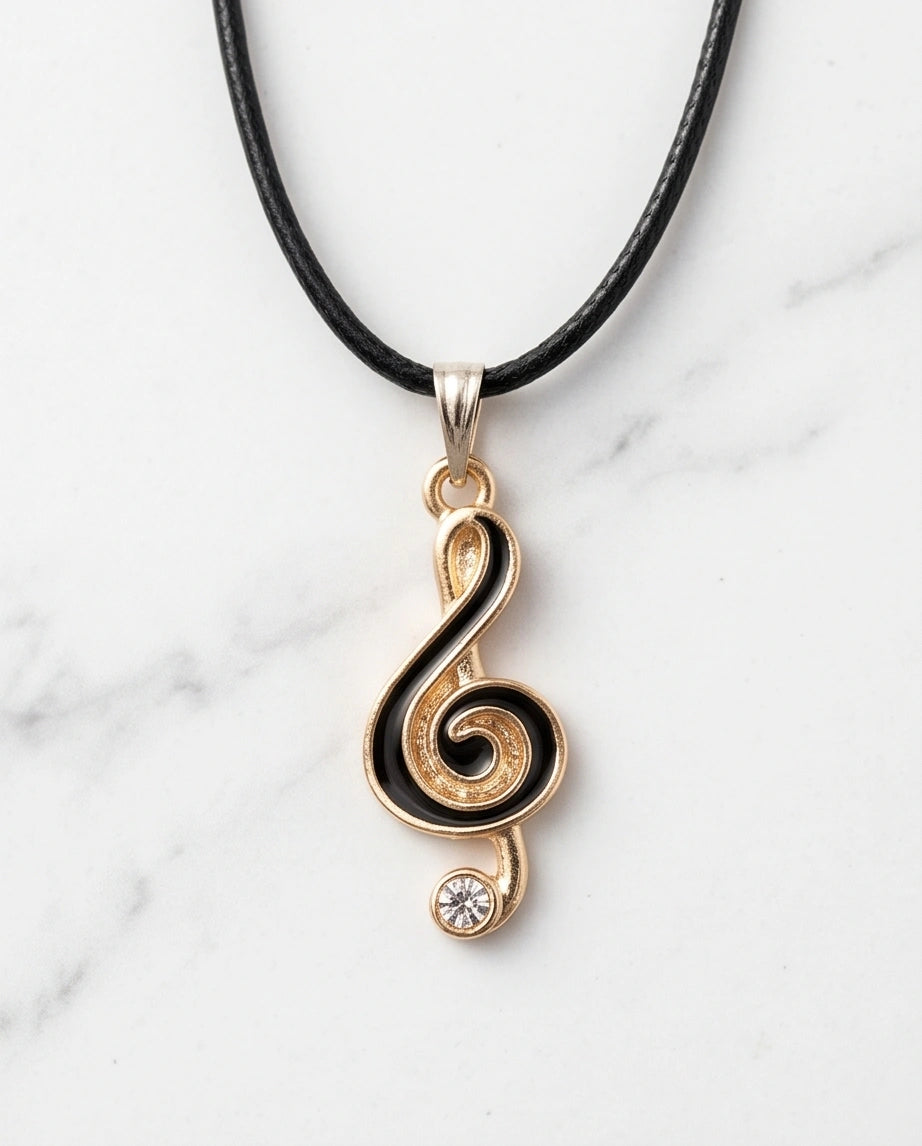 Rose Gold and Black Treble Clef Necklace