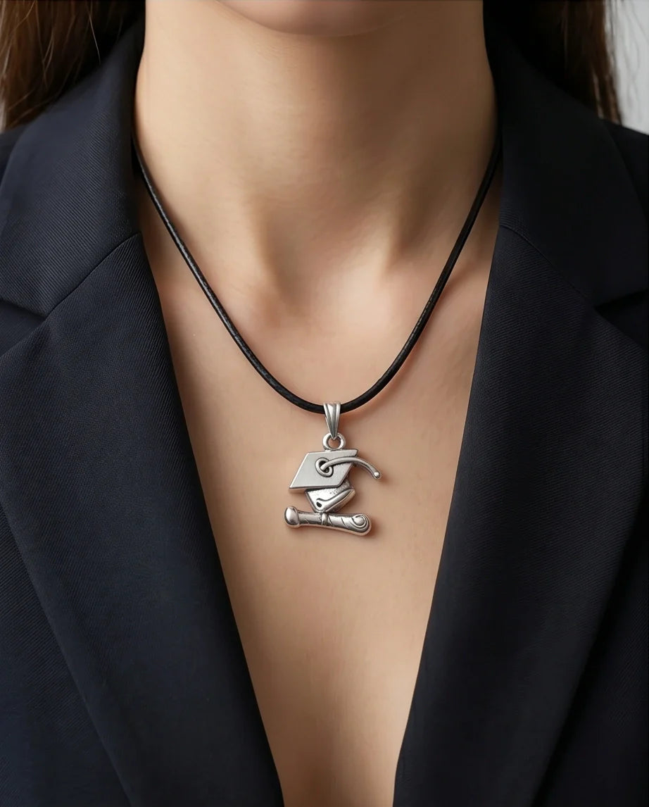 Silver Graduation Cap Pendant Necklace