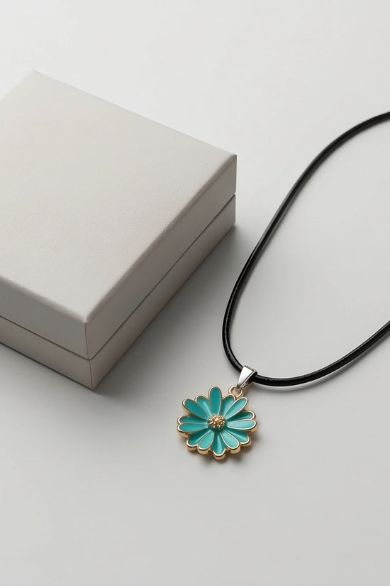 Gold and Turquoise Sunflower Pendant Necklace