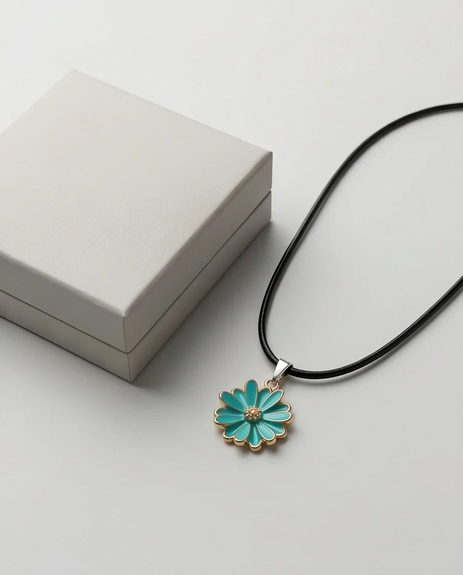 Gold and Turquoise Sunflower Pendant Necklace