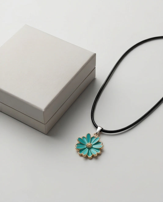 Gold and Turquoise Sunflower Pendant Necklace