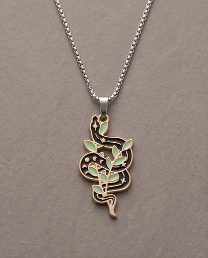 Gold Botanical Snake Enamel Pendant Necklace