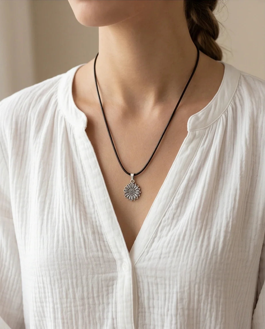 Silver Sunflower Pendant Necklace