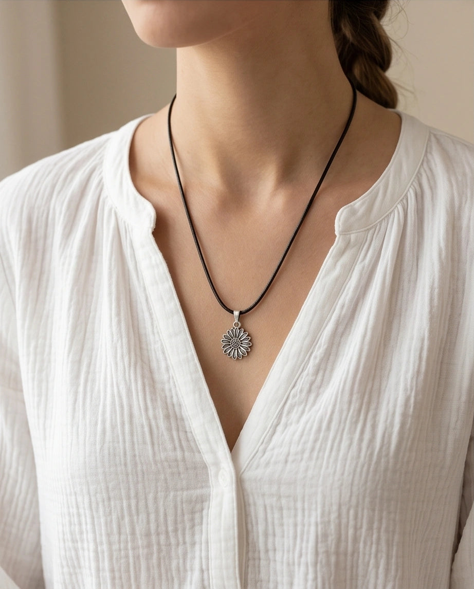 Silver Sunflower Pendant Necklace