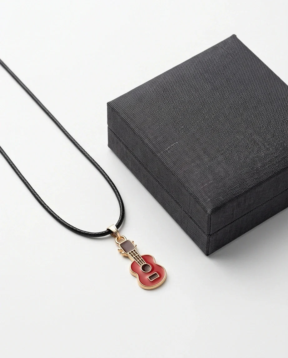 Gold and Red Acoustic Guitar Necklace