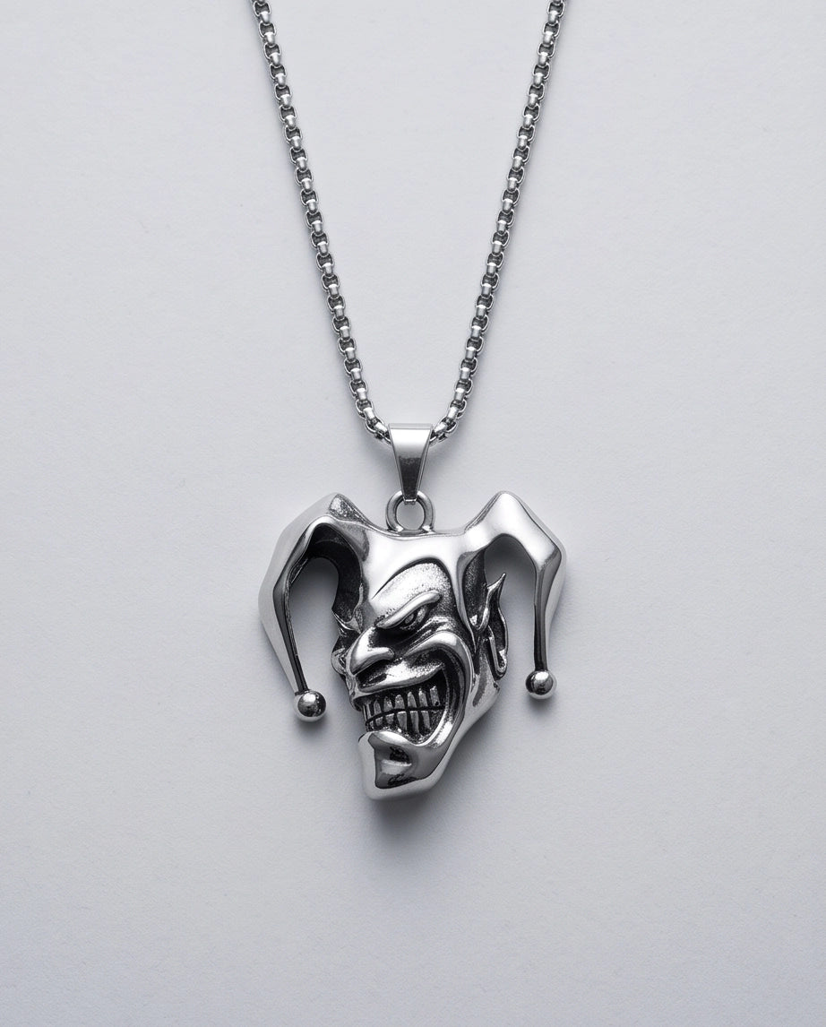 Silver Evil Jester Pendant Necklace