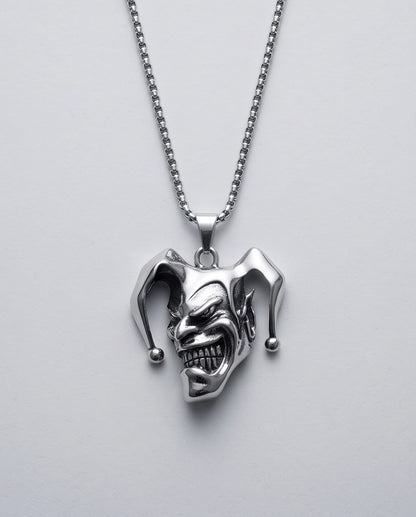 Silver Evil Jester Pendant Necklace