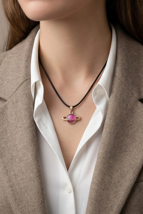 Magenta Saturn Planet Pendant