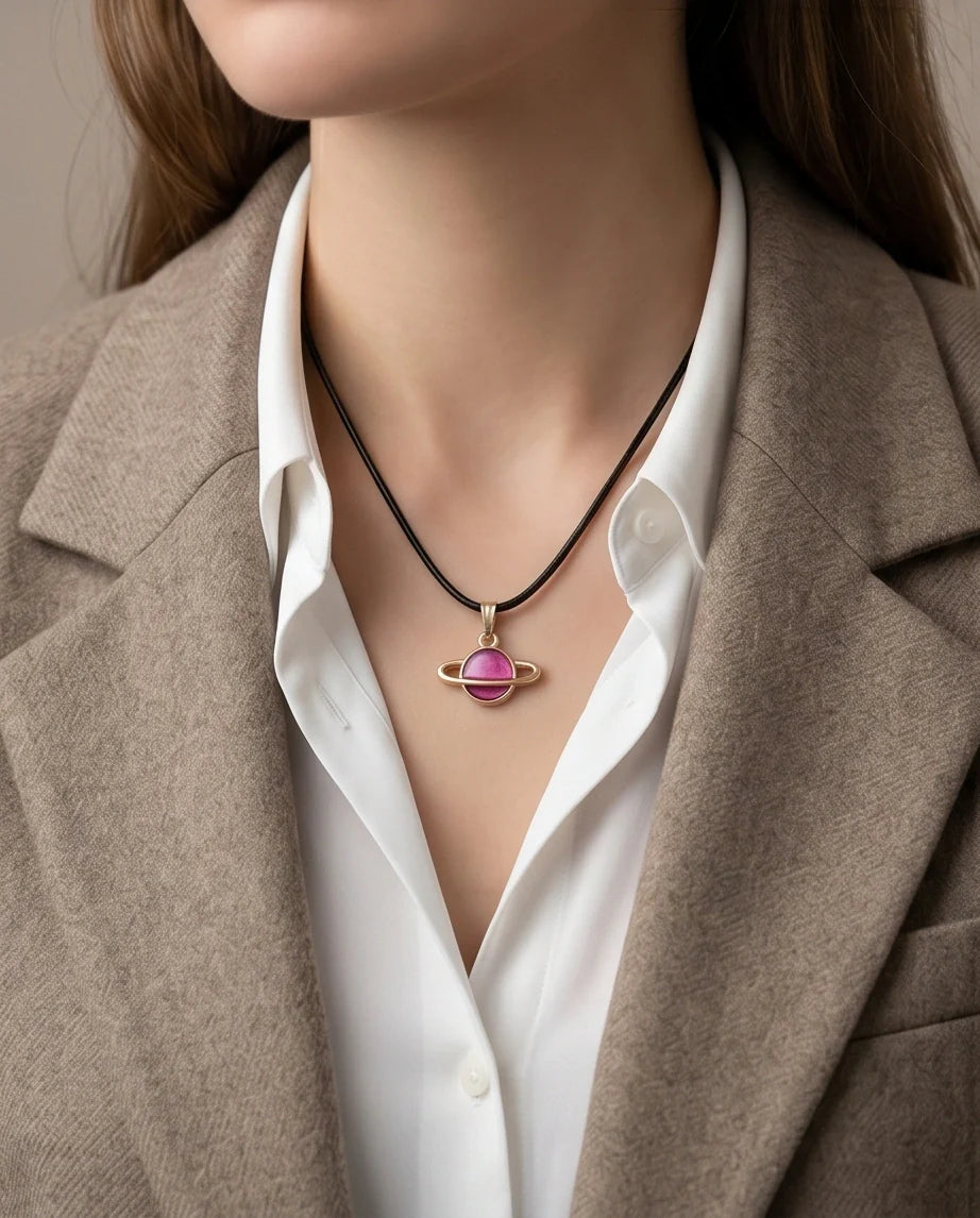 Magenta Saturn Planet Pendant