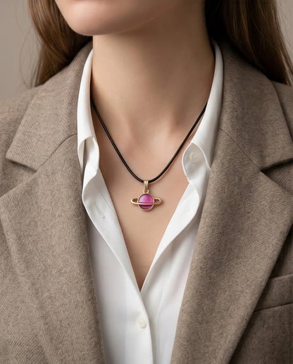 Magenta Saturn Planet Pendant