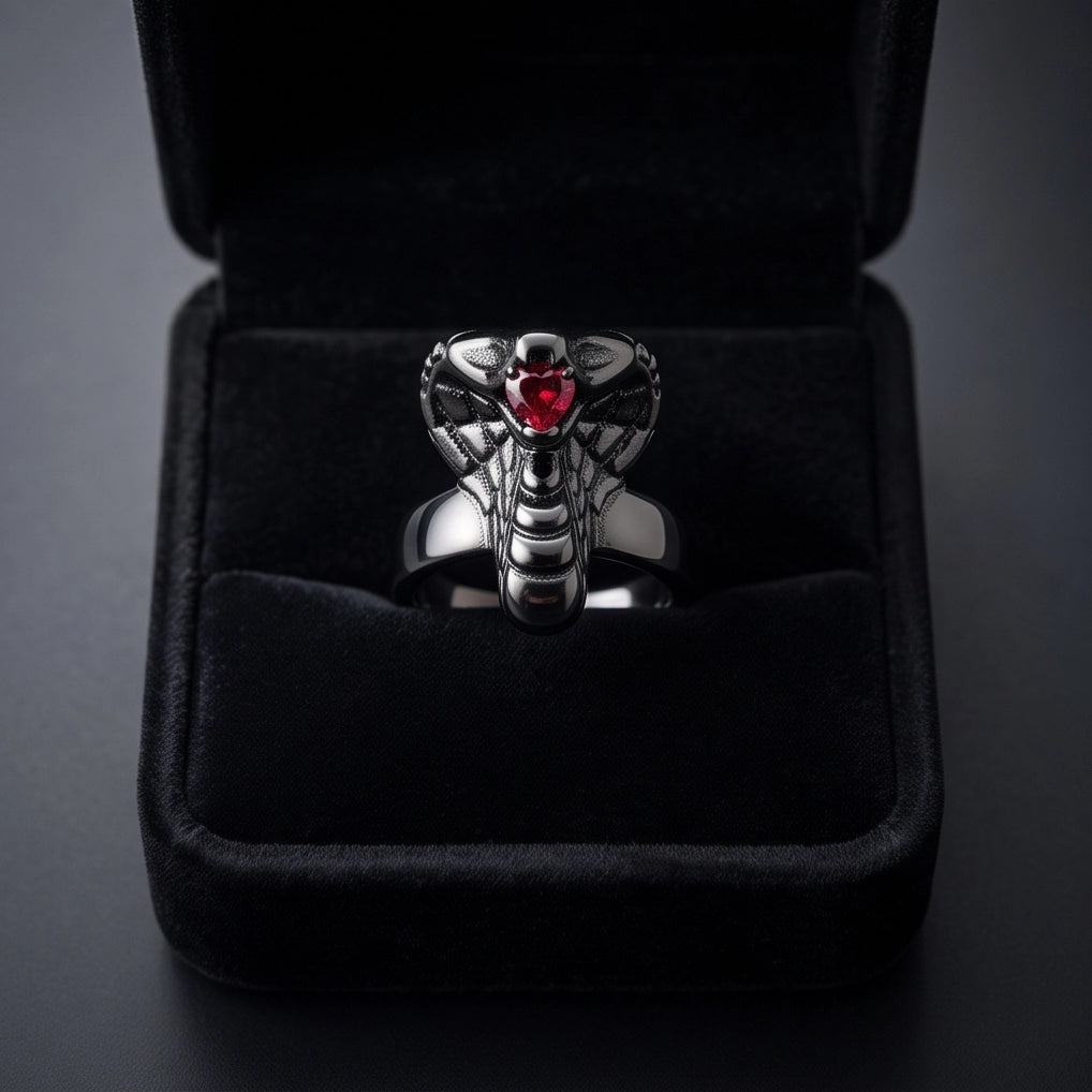 Ruby-Set Sculpted Cobra Ring