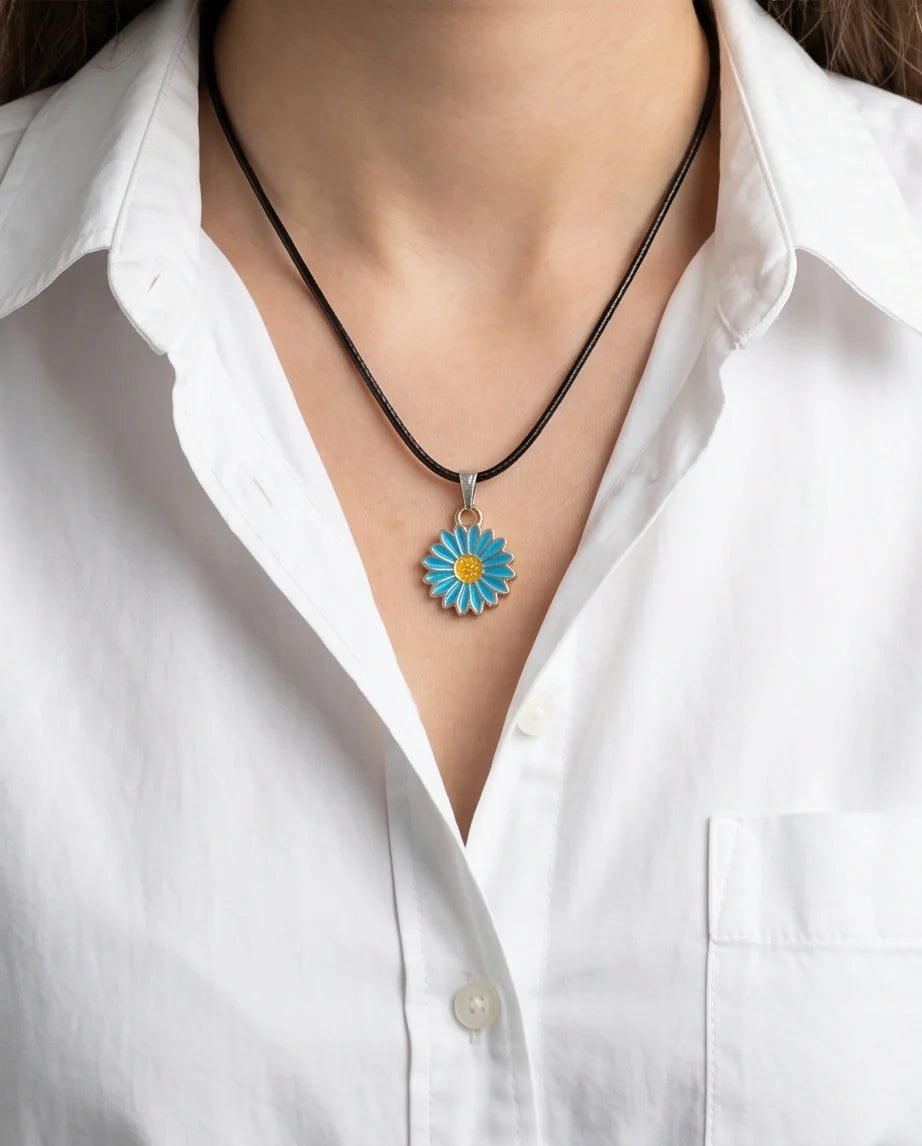 Gold and Turquoise Blue Daisy Necklace