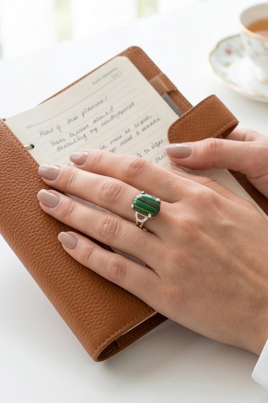 Verdant Aurora Malachite Statement Ring