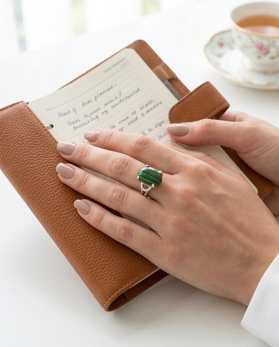 Verdant Aurora Malachite Statement Ring