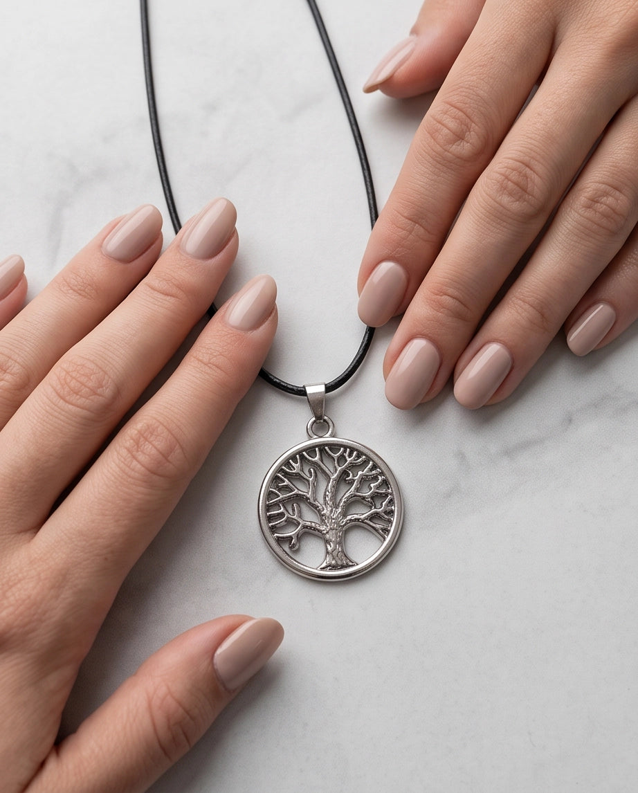 Silver Tree of Life Medallion Cord Necklace