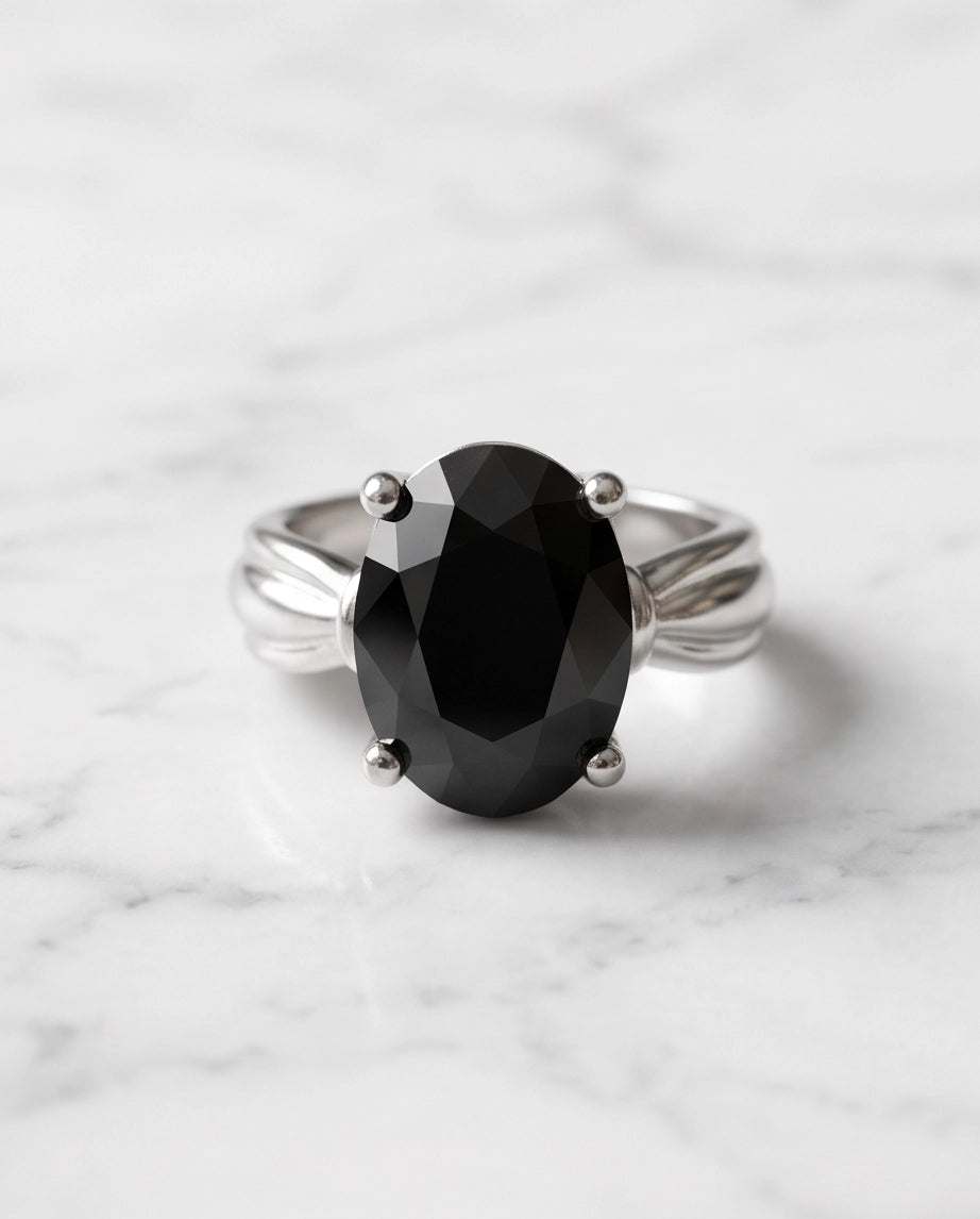 Silver Oval Onyx Gemstone Solitaire Ring
