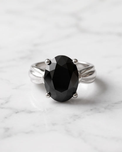Silver Oval Onyx Gemstone Solitaire Ring