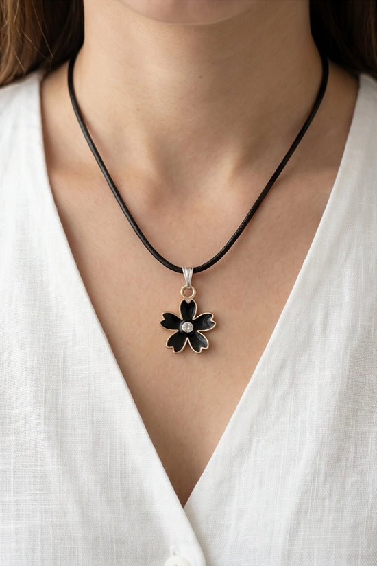 Gold and Black Cherry Blossom Necklace