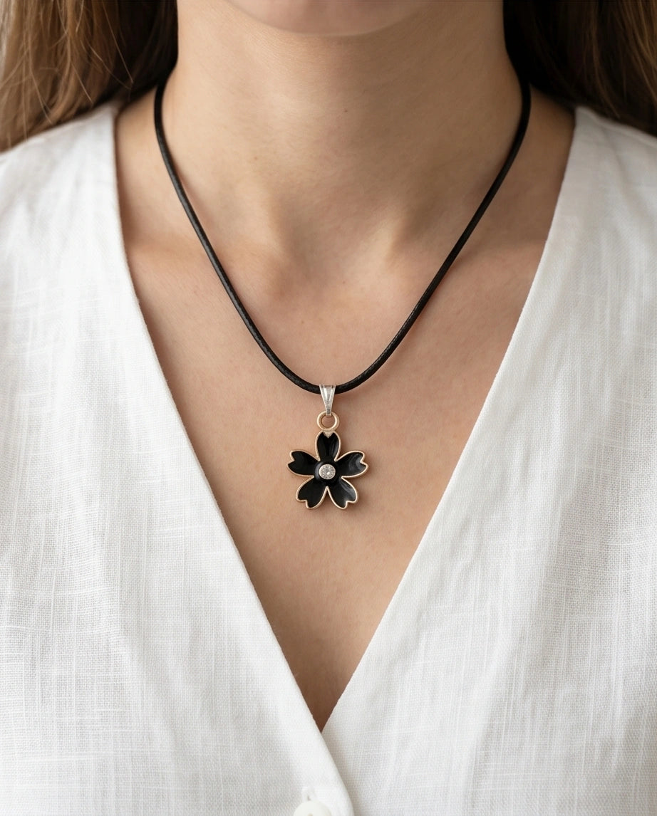 Gold and Black Cherry Blossom Necklace