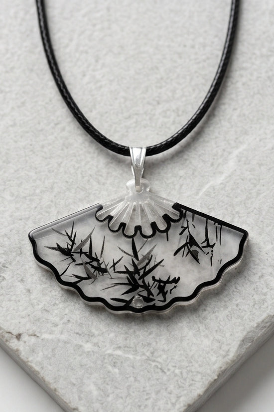 Artistic Bamboo Fan Pendant Necklace