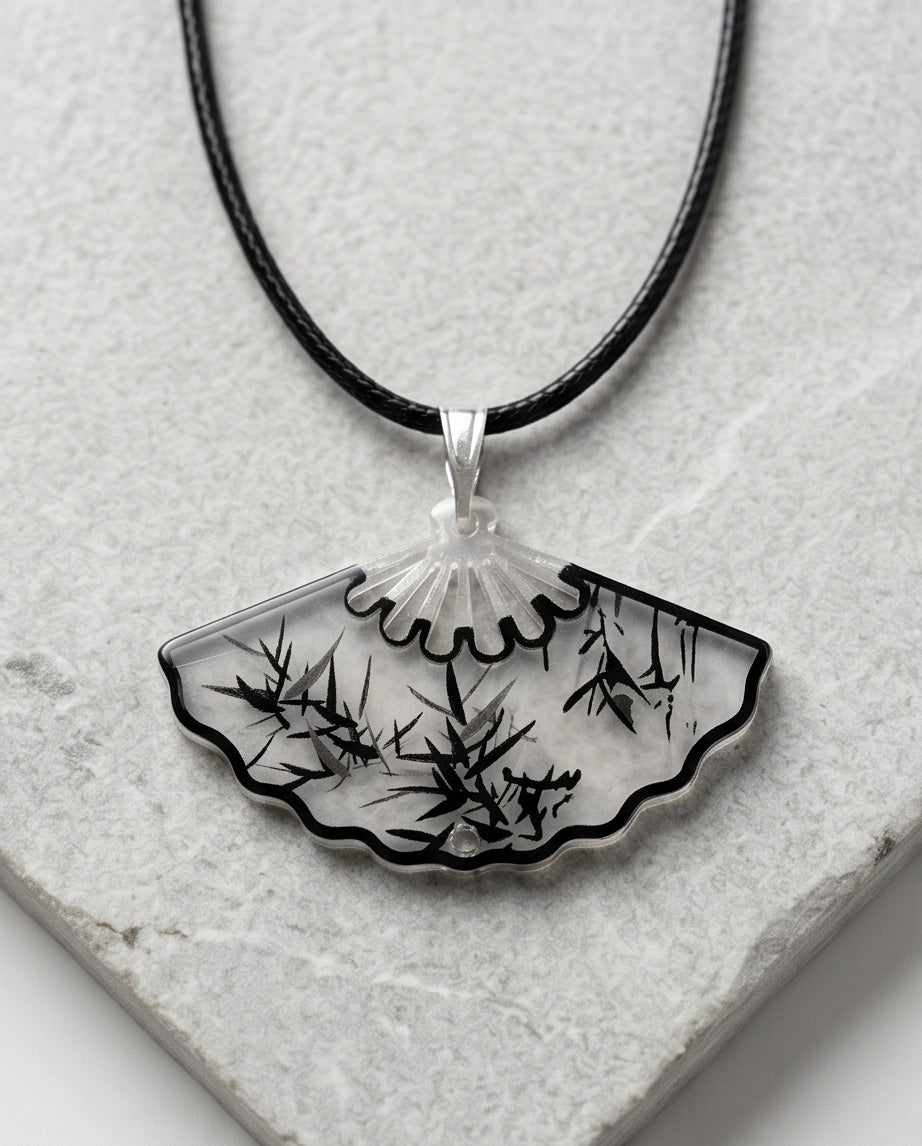 Artistic Bamboo Fan Pendant Necklace