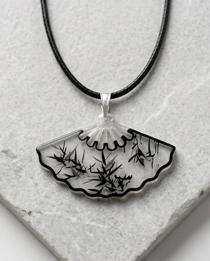 Artistic Bamboo Fan Pendant Necklace