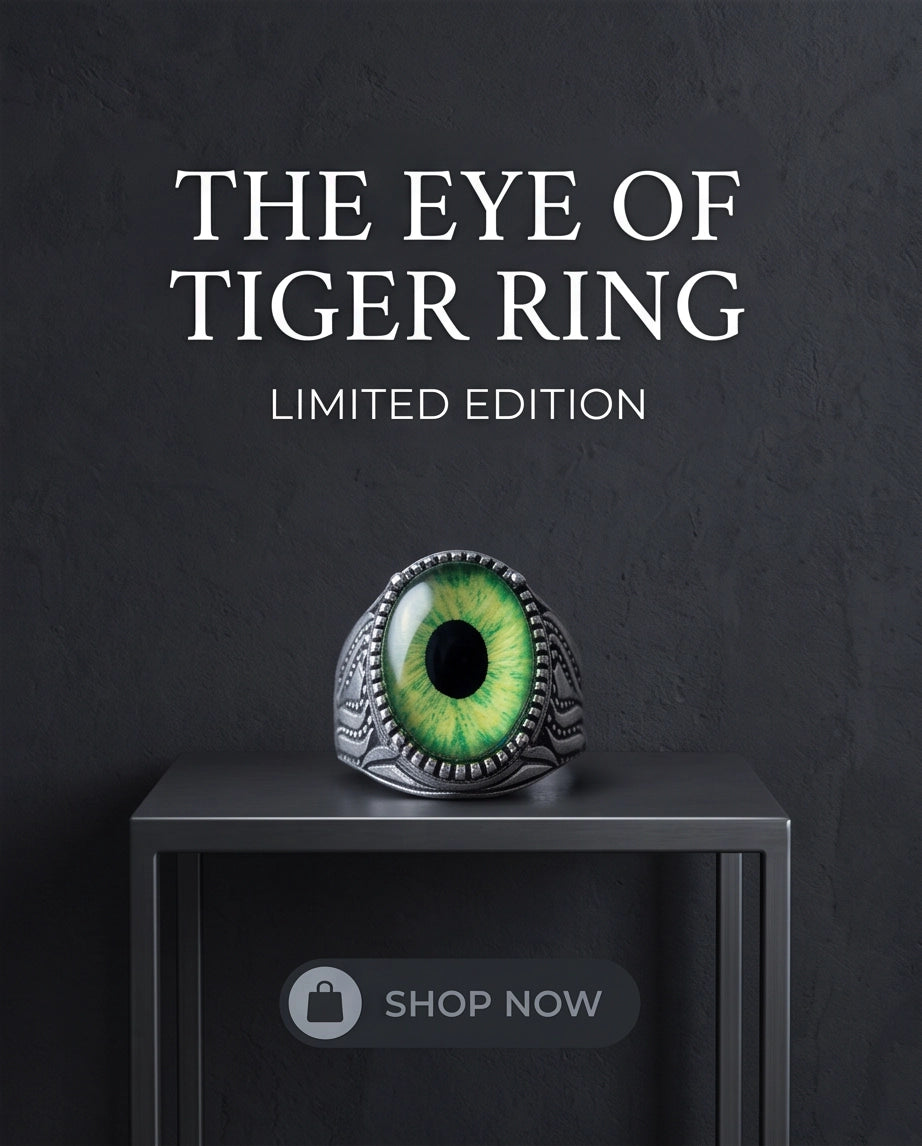 Lime-Green Elliptical-Pupil Dragon-Eye Ornate Scrollwork Silver Ring