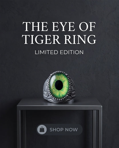 Lime-Green Elliptical-Pupil Dragon-Eye Ornate Scrollwork Silver Ring