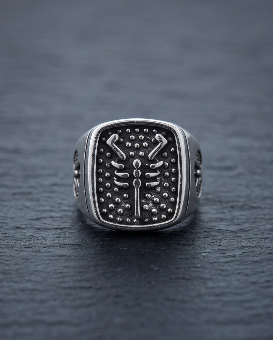 Arachnid Stippled Square Signet Silver Ring