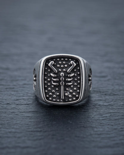 Arachnid Stippled Square Signet Silver Ring