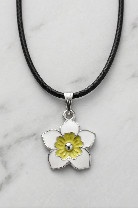 Charming White and Yellow Floral Enamel Pendant Necklace