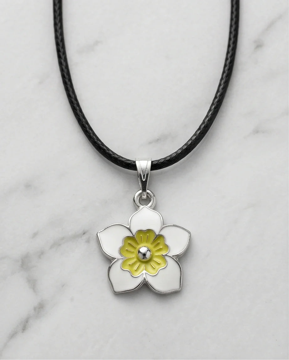 Charming White and Yellow Floral Enamel Pendant Necklace