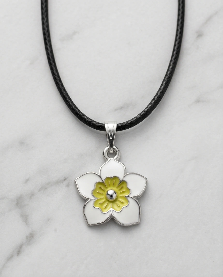 Charming White and Yellow Floral Enamel Pendant Necklace