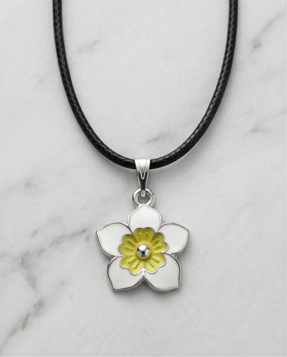 Charming White and Yellow Floral Enamel Pendant Necklace