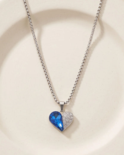 Silver Sapphire Heart Pavé Pendant Necklace