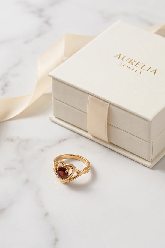 Gold Ruby Heart Openwork Statement Ring