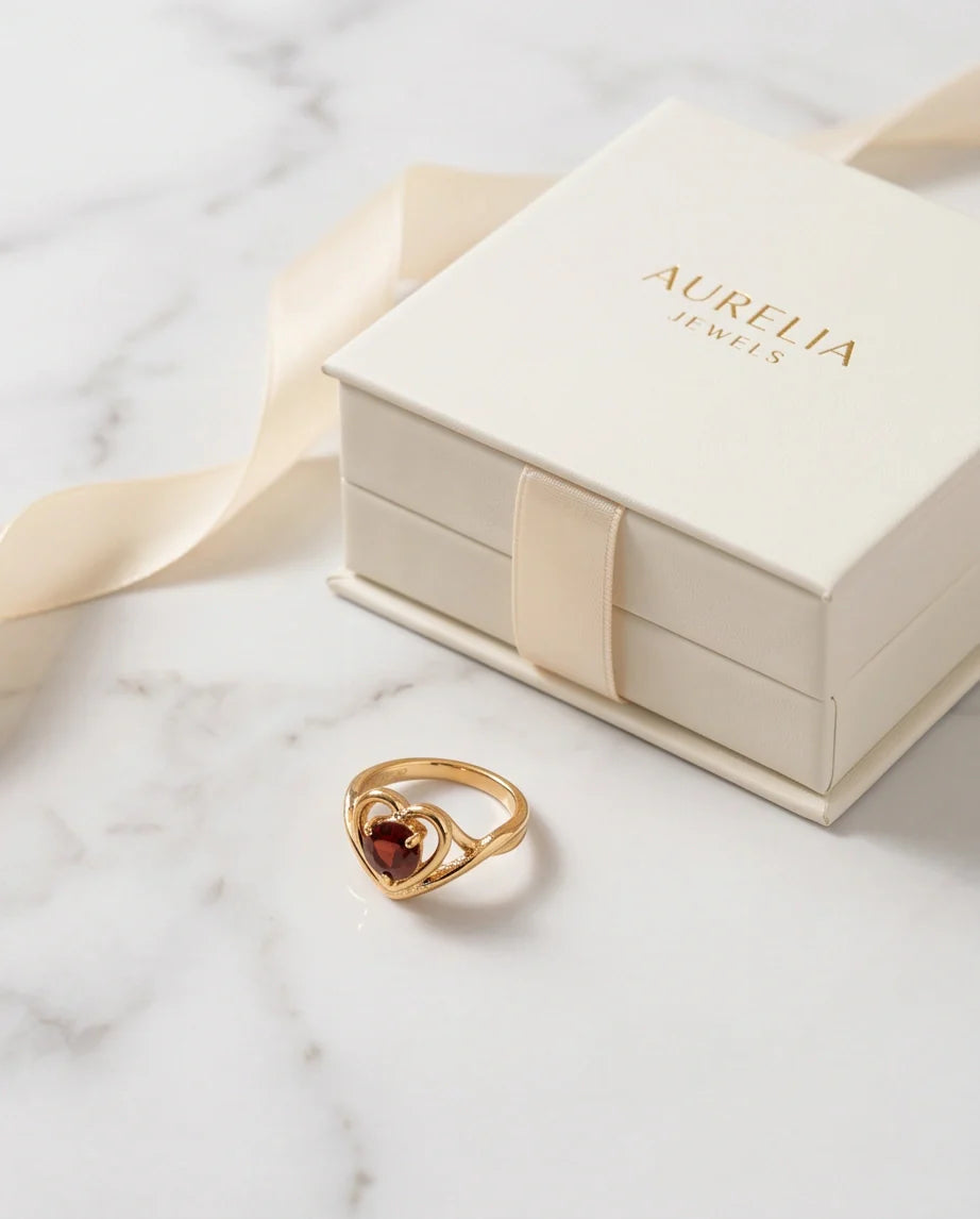 Gold Ruby Heart Openwork Statement Ring