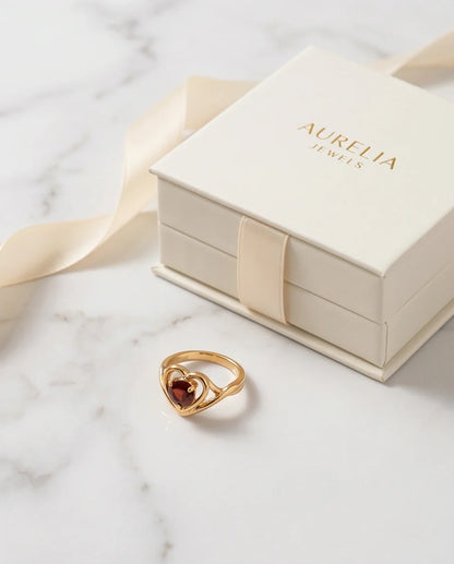Gold Ruby Heart Openwork Statement Ring